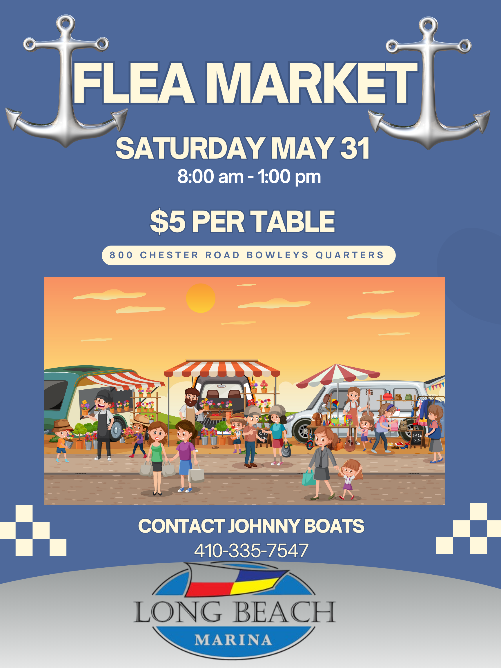 Blue And White Illustrative Flea Market Poster