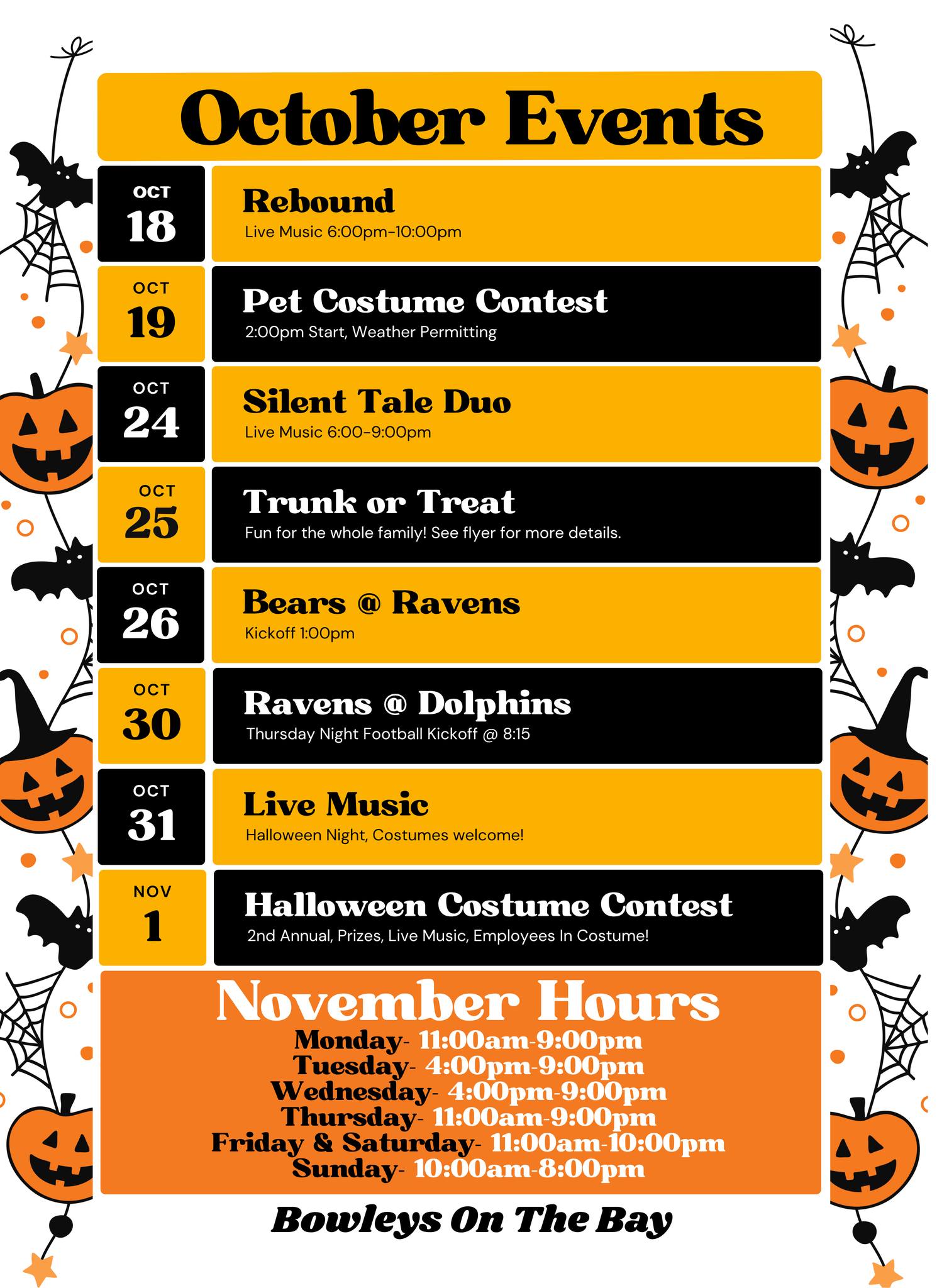 Bowleys Oct events